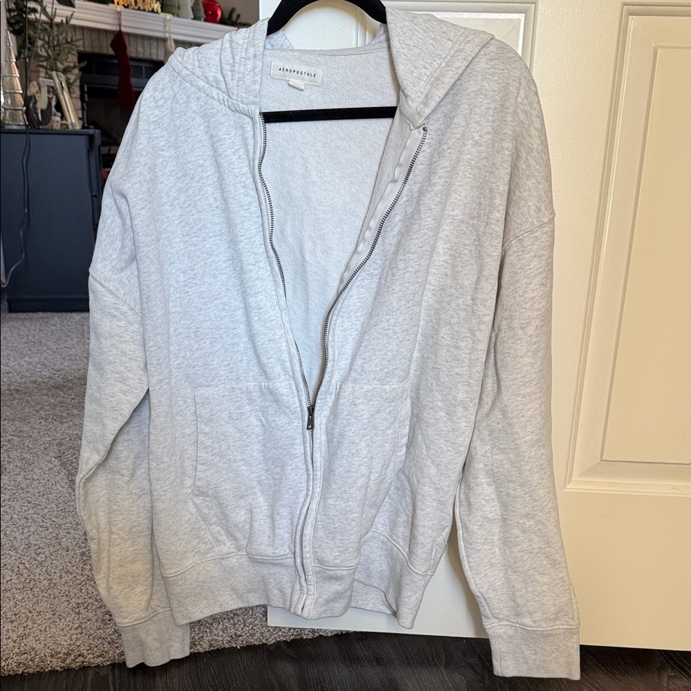 Aeropostale Light Gray Zip-Up Sweater